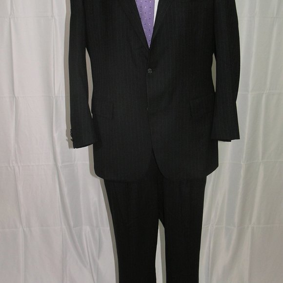 Brooks Brothers Own Make Custom Charcoal Stripe Two Button Suit 42L - Picture 2 of 15